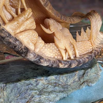 Brad Finch, Eagle River, Wi, Sheep Horn Carvings. "In Mystic Pass"