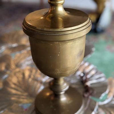 1 of 2 Antique Brass 2 Bulb Lamp