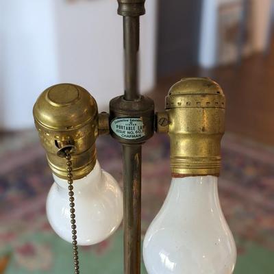 1 of 2 Antique Brass 2 Bulb Lamp