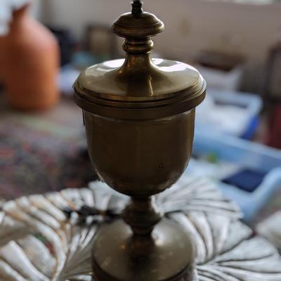 1 of 2 Antique Brass 2 Bulb Lamp