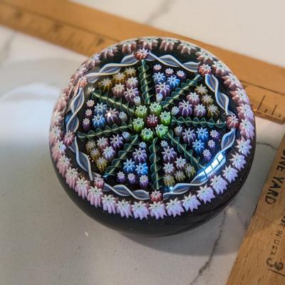 Millefiori Perthshire Paperweight Radial Twists, Multicolor Art Glass Paperweight