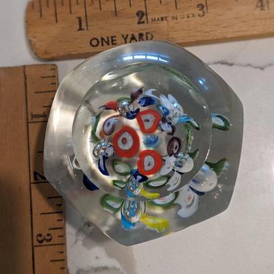 Italian Glass Millefiori Paperweight - floral paperweight