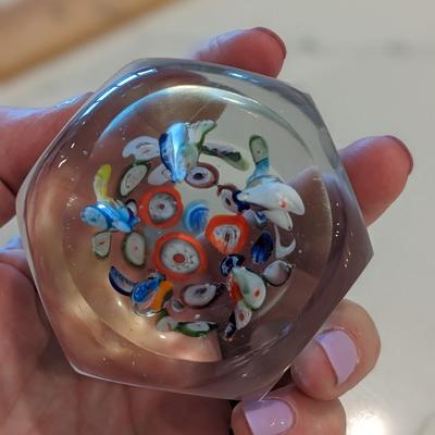 Italian Glass Millefiori Paperweight - floral paperweight