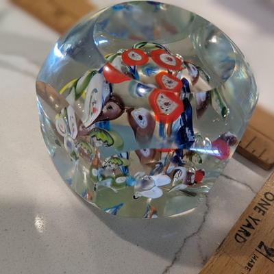 Italian Glass Millefiori Paperweight - floral paperweight