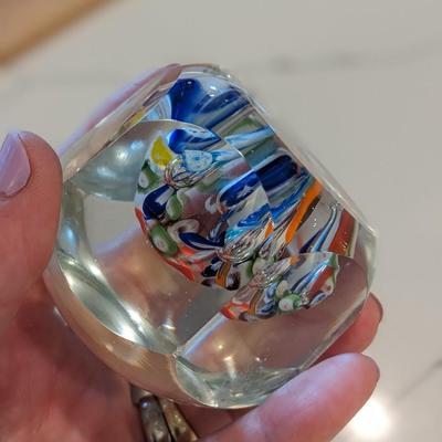 Italian Glass Millefiori Paperweight - floral paperweight