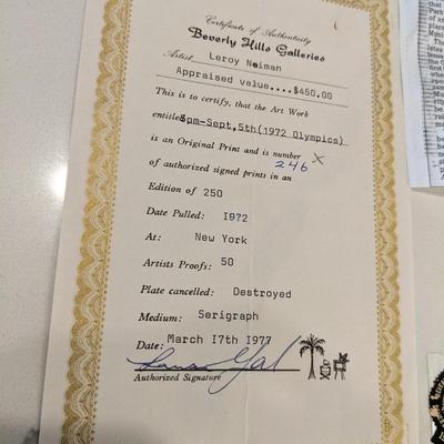 '77 Leroy Neiman Signed A.P.  "5pm Sept 5th, 1972 (Olympics)