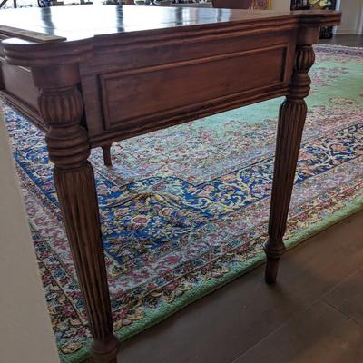 Antique Victorian Writing Desk with Glass Top and Wicker Seat Chair