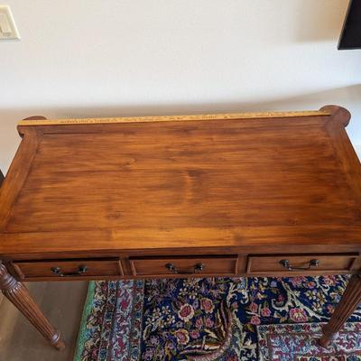 Antique Victorian Writing Desk with Glass Top and Wicker Seat Chair