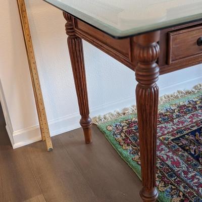 Antique Victorian Writing Desk with Glass Top and Wicker Seat Chair