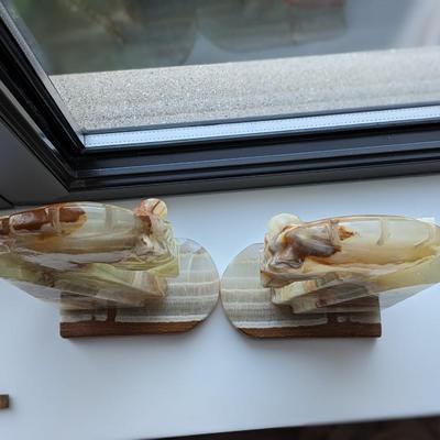 Vintage 7â€ Marble Onyx Trojan Horse Bookends