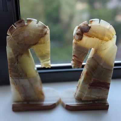 Vintage 7â€ Marble Onyx Trojan Horse Bookends