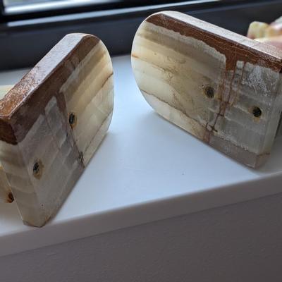 Vintage 7â€ Marble Onyx Trojan Horse Bookends