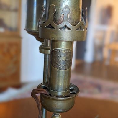 Vintage Manhattan Brass Co Single Arm Student Kerosen Oil to Elec Lamp