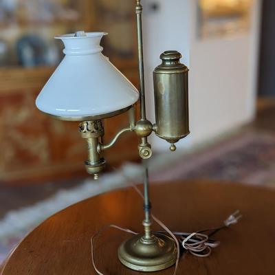 Vintage Manhattan Brass Co Single Arm Student Kerosen Oil to Elec Lamp