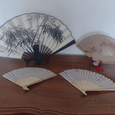 Collection of Vintage Bone and Silk Chinese Hand Fans