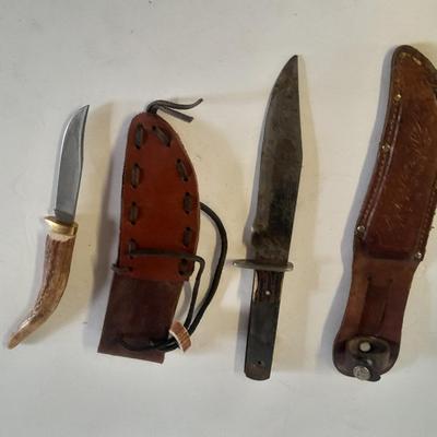 Two knives with sheaths Antler handled