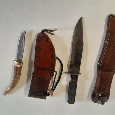 Two knives with sheaths Antler handled