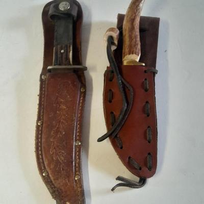 Two knives with sheaths Antler handled