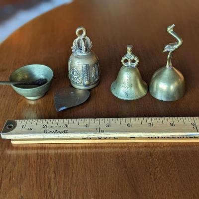 Collection of Vintage Brass Bells and Bowl