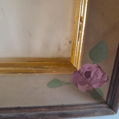 Vintage painted frame with "The Three Graces" by Emile Vernon and a bouquet of faux flowers in a vase
