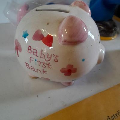 Pig toys for kids, vintage walking pig, books, plush and piggy bank