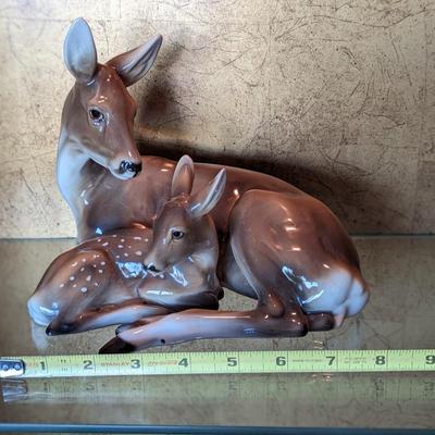 Keramos Wein Deer and Fawn Vintage Large Figurine
