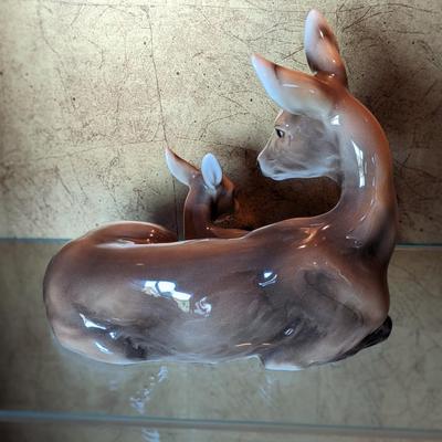 Keramos Wein Deer and Fawn Vintage Large Figurine