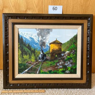 Train at Water Tank Oil Painting