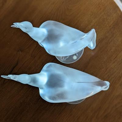 Signed Lalique France Frosted Crystal Daphnis Seagull Figurines and Shot Glass