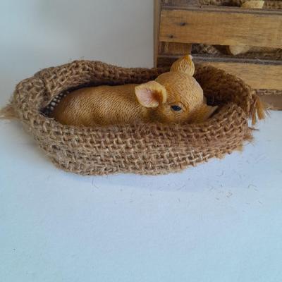A dozen little pigs in blankets, in a wooden box