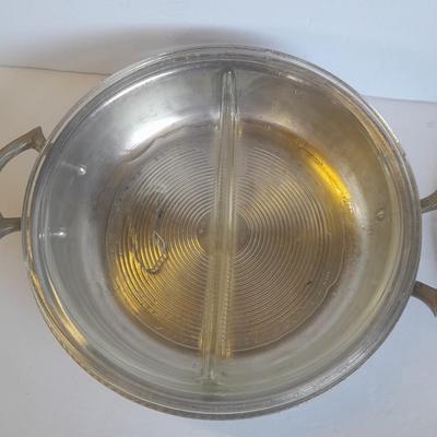 Beautiful, hammered Aluminum covered dish with divided glass insert.