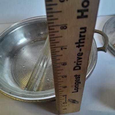 Beautiful, hammered Aluminum covered dish with divided glass insert.