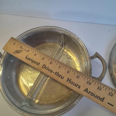 Beautiful, hammered Aluminum covered dish with divided glass insert.