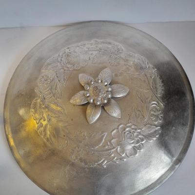 Beautiful, hammered Aluminum covered dish with divided glass insert.