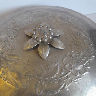 Beautiful, hammered Aluminum covered dish with divided glass insert.
