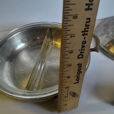 Beautiful, hammered Aluminum covered dish with divided glass insert.