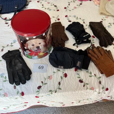 Various Gloves and Tin