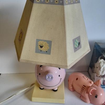 Pig lamp, piggy bank, and more pigs