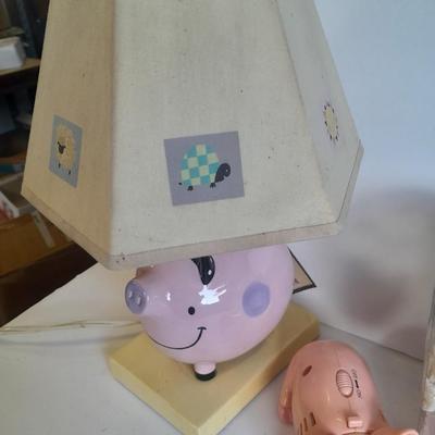Pig lamp, piggy bank, and more pigs