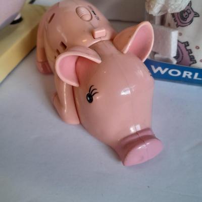 Pig lamp, piggy bank, and more pigs