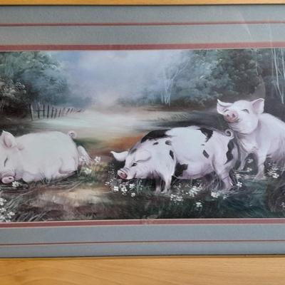 Framed pig wall art with pig figures