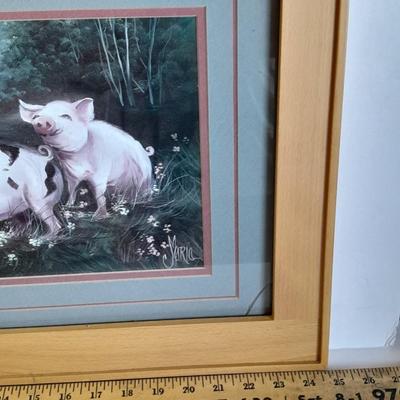 Framed pig wall art with pig figures