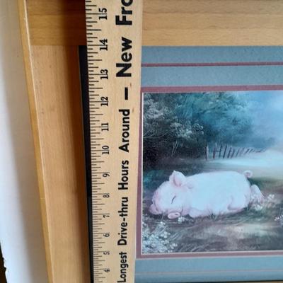 Framed pig wall art with pig figures