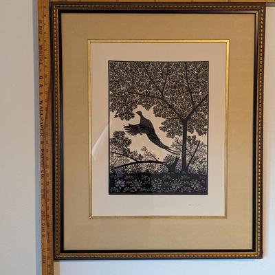 Signed Walter von Guten Grouse in Flight Scissor Cutting Artwork