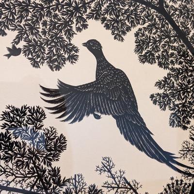Signed Walter von Guten Grouse in Flight Scissor Cutting Artwork