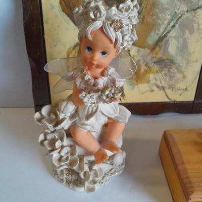 Two vintage Jesus wall hangings, metal Owl earring holder, and other decorative items
