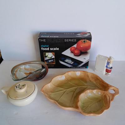 The Black series digital food scale with vintage kitchenware