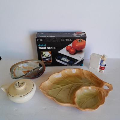 The Black series digital food scale with vintage kitchenware