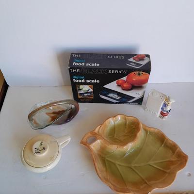 The Black series digital food scale with vintage kitchenware