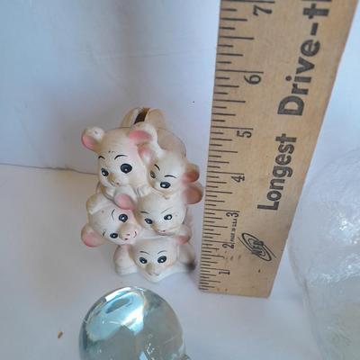 Clear glass piggy bank, Pig with hair and vintage pig totem Piggy bank